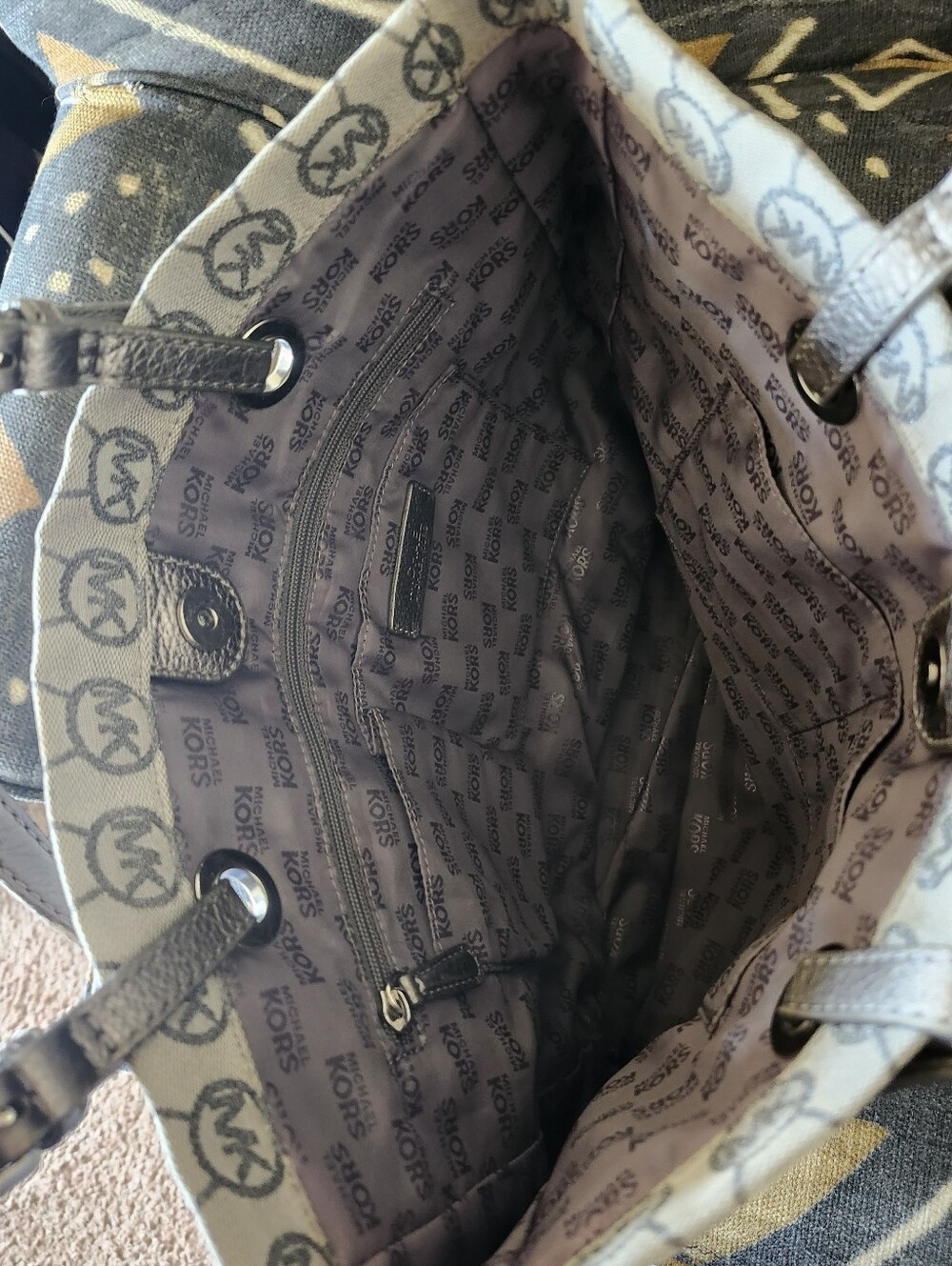 Micheal Kors Jetset Tote Silver Glitter Monogram Grey Gunmetal Large Retail 198 - Picture 4 of 8